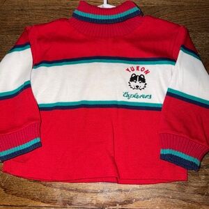 Vintage Carter's "Yukon Explorers" Red Striped Turtleneck Sweater (18 Months)